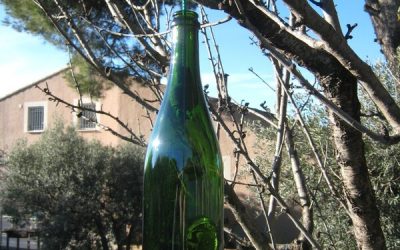 Un nichoir à oiseaux avec une bouteille